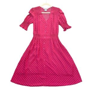 Pink Polka Dot Button-Front Midi Dress